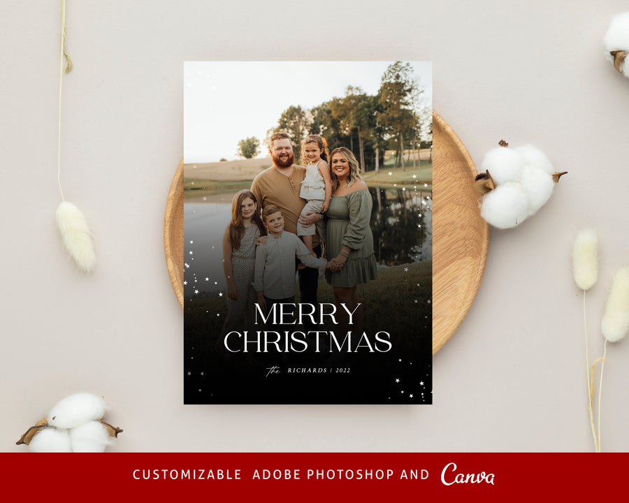 Christmas Card Template, Photoshop & Canva Template, Editable Holiday Card Template,Greeting Card, Christmas Photo Card, Merry Christmas - CD463