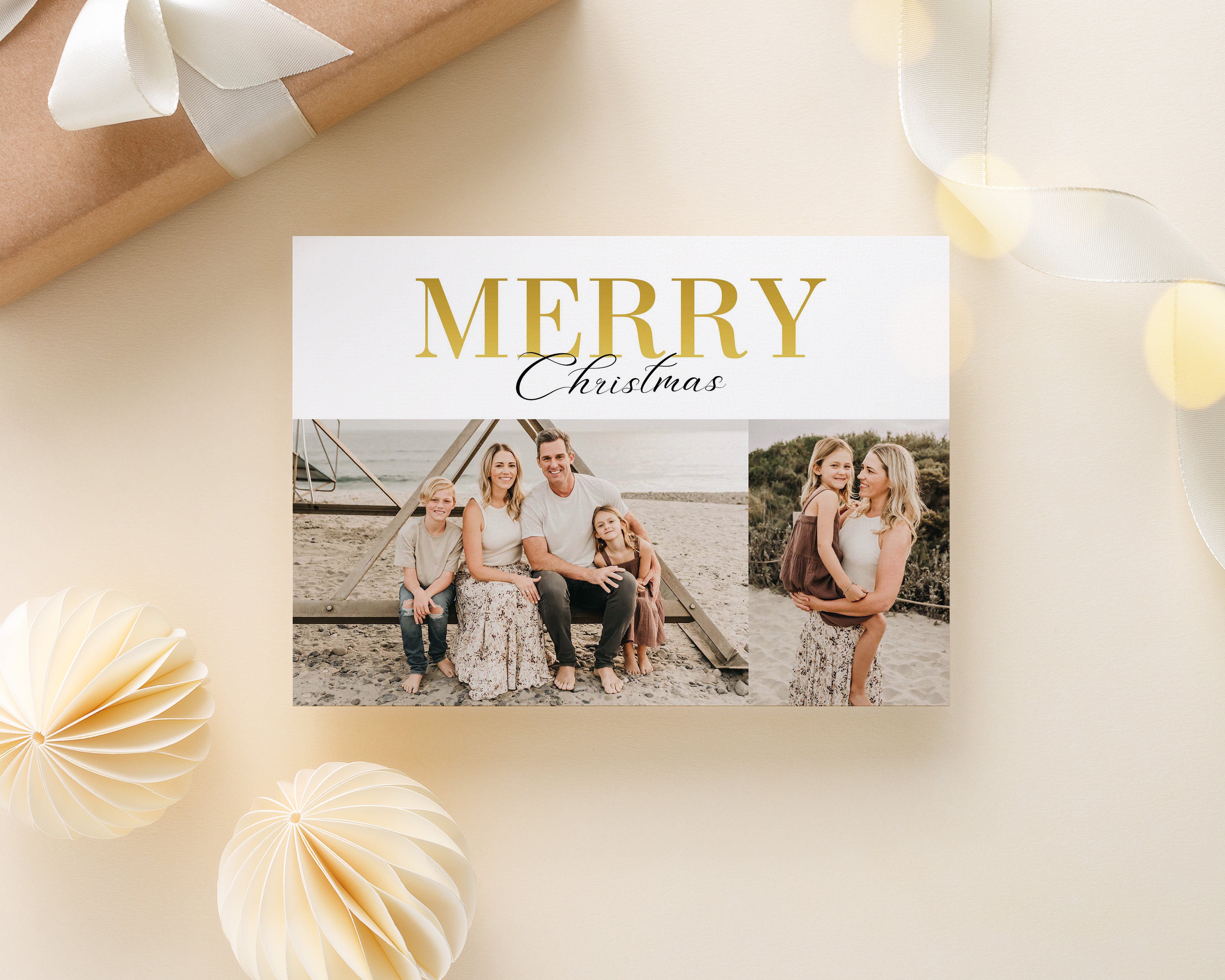 Golden Merry Christmas Card Template, Holiday Card Template, Canva Tem   Birdesign