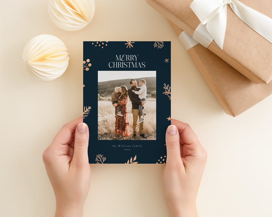 Merry Christmas Photo Card Template, Gold Foil Christmas card Template, Canva Template, Holiday Card Template,Photography Photoshop Card 5x7 - CD482