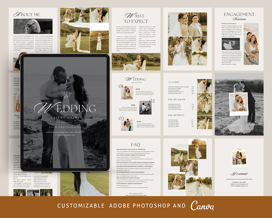 Canva Wedding Photography Welcome guide, Price list, Wedding Pricing Brochure, Photographer Client Guide, Wedding Magazine Photoshop Template - MG074