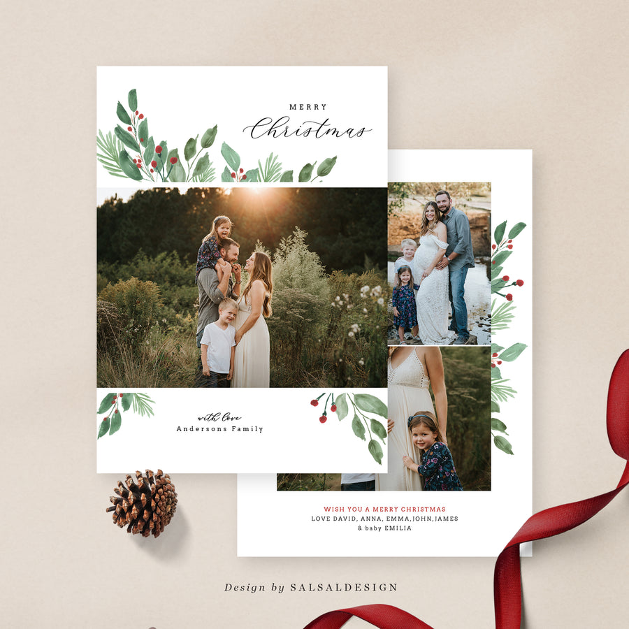 Christmas Card Photoshop Template, Holiday Card Template, Christmas Family Card, Christmas Photo Card  - CD144