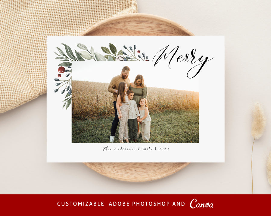 Christmas Card Template, Photoshop & Canva Template, Editable Holiday Card Template,Greeting Card, Christmas Photo Card, Merry Christmas - CD458
