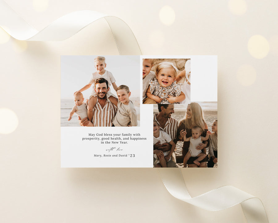 Collage Christmas Card Template, Merry Christmas Photo Card, Holiday card template, 5x7 Photoshop and Canva template for Family Photography - CD491