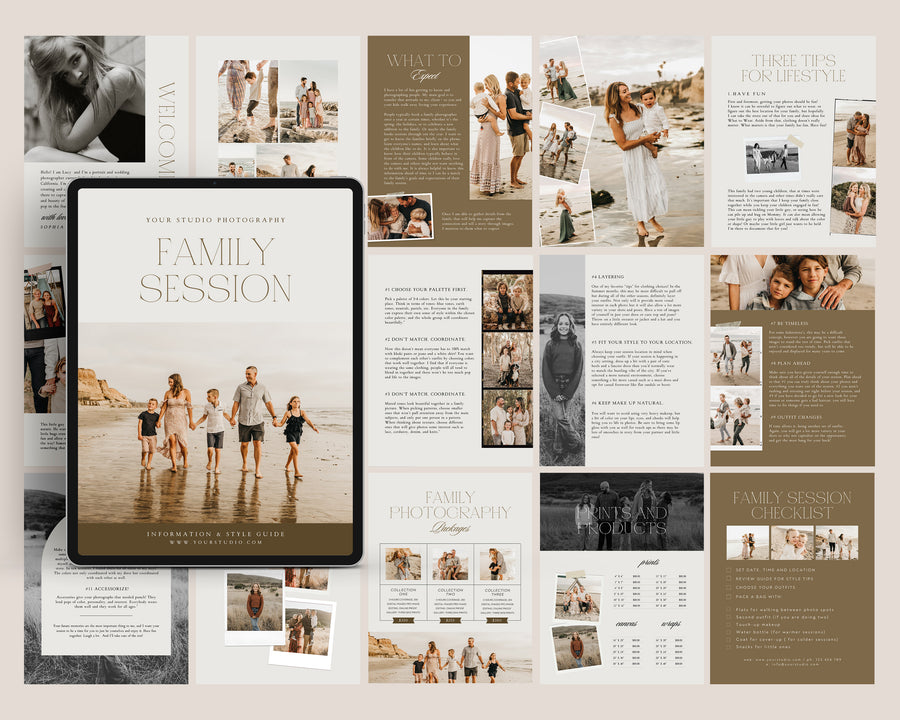 CANVA Family Photography style Guide magazine Template, Pre-written Family Session Welcome Guide Template, Photoshop price list CANVA template - MG071