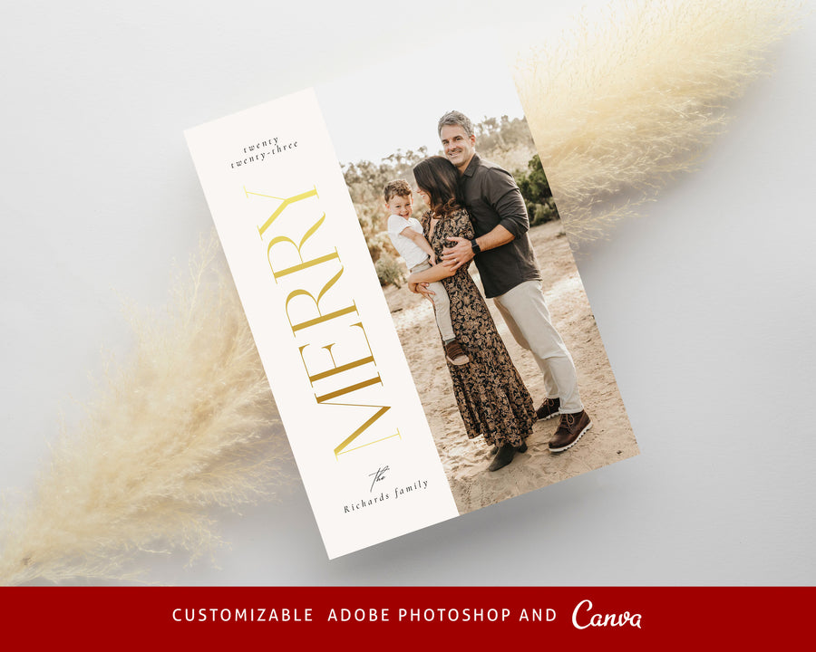 Canva Christmas Card Template, 5x7 Photoshop and Canva template for Family photo card, Printable Photography Merry Christmas Photo card - CD470