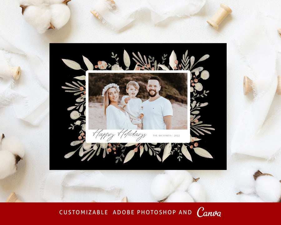 Editable Christmas Canva & Photoshop Card Template, Christmas Editable Card, Christmas Printable Card, Christmas Editable Photo Card - CD450