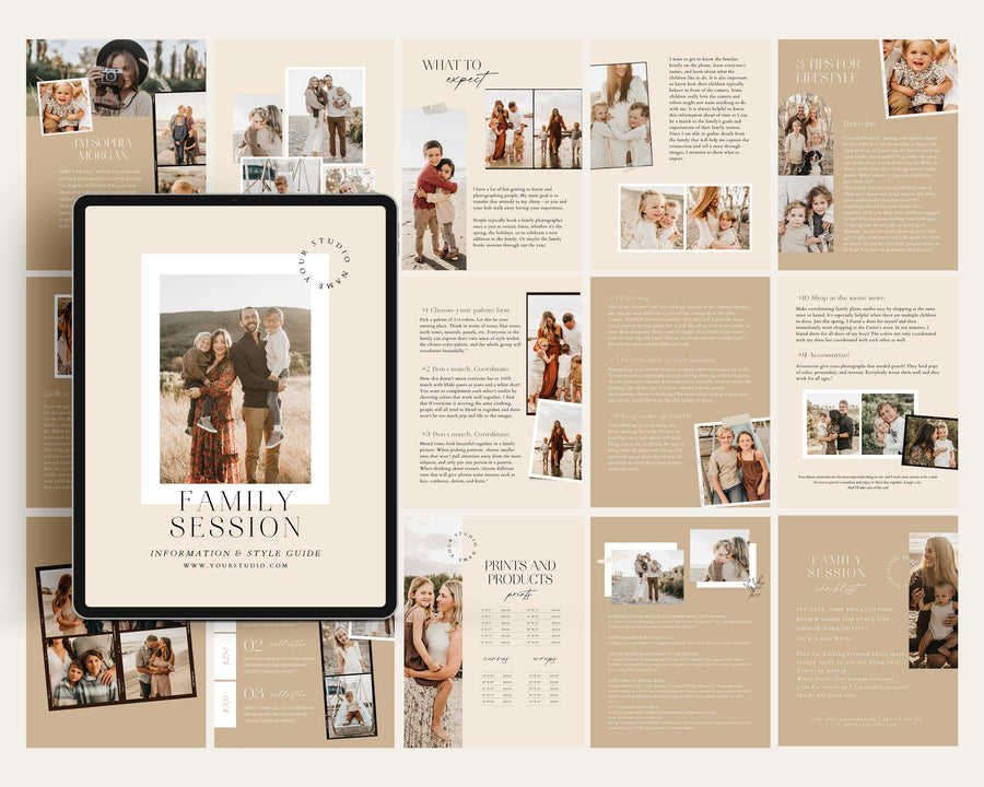 CANVA Family Photography style Guide magazine Template, Pre-written Family Session Welcome Guide Template, Photoshop price list CANVA template - MG065