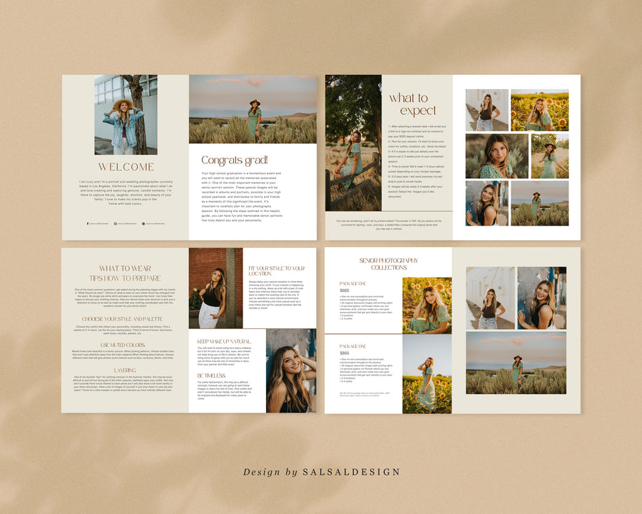 CANVA Senior Photography style Guide magazine Template, Graduation Photography Welcome Guide Template, Photoshop price list CANVA template - MG030