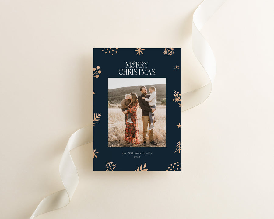 Merry Christmas Photo Card Template, Gold Foil Christmas card Template, Canva Template, Holiday Card Template,Photography Photoshop Card 5x7 - CD482