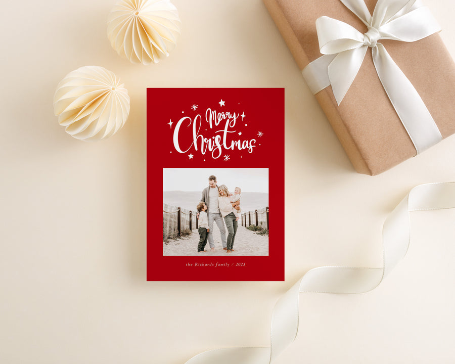 Printable Christmas Card Template, Family Merry Christmas Photo Card Canva Template, 5x7 Holiday Card, Photoshop Holiday Photo Card Template - CD495