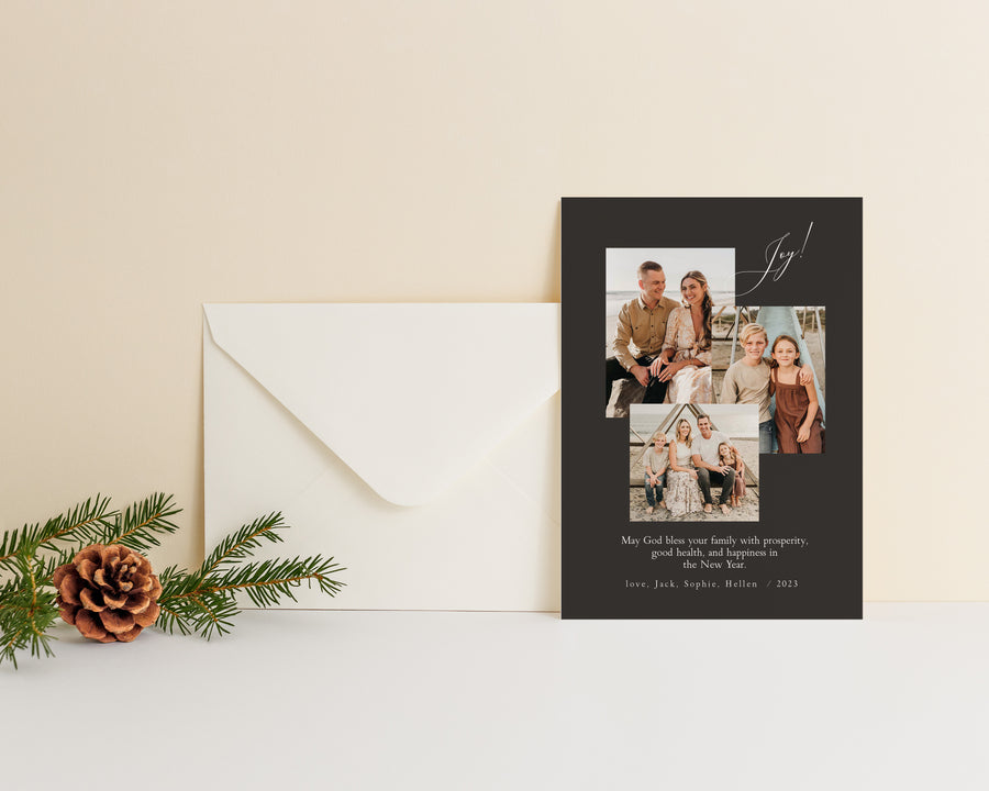 Golden Happy Holiday Card Template, 5x7 Happy Holiday Photo Card, Christmas Card Template, Photoshop Canva Template, Christmas photo card - CD492