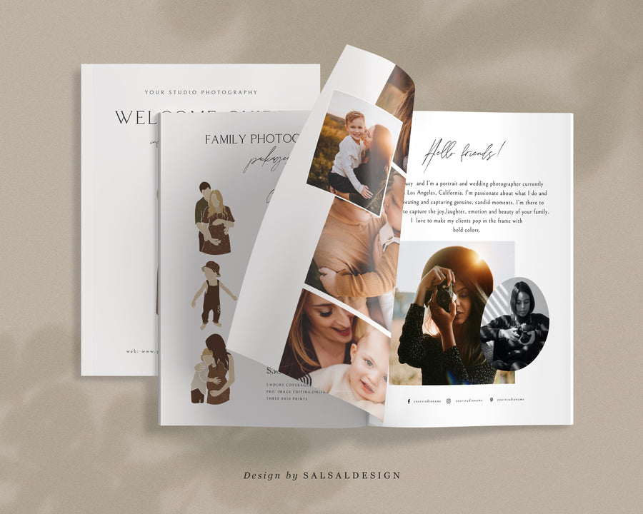 Canva Family Session Welcome Guide, Photoshop Photography Style Guide Template, Editable What to Wear, Digital price list for Photographers - MG042
