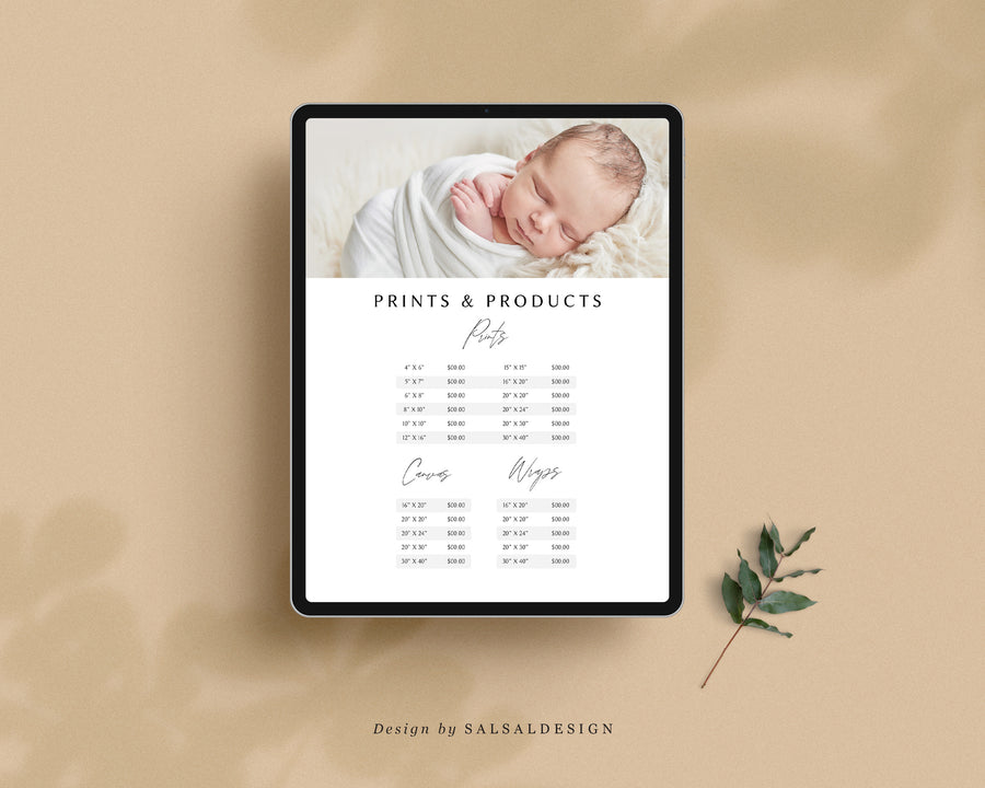 CANVA Newborn Photography style Guide magazine Template, Pre-written Newborn Welcome Guide Template, PSD Photoshop price list CANVA template - MG035