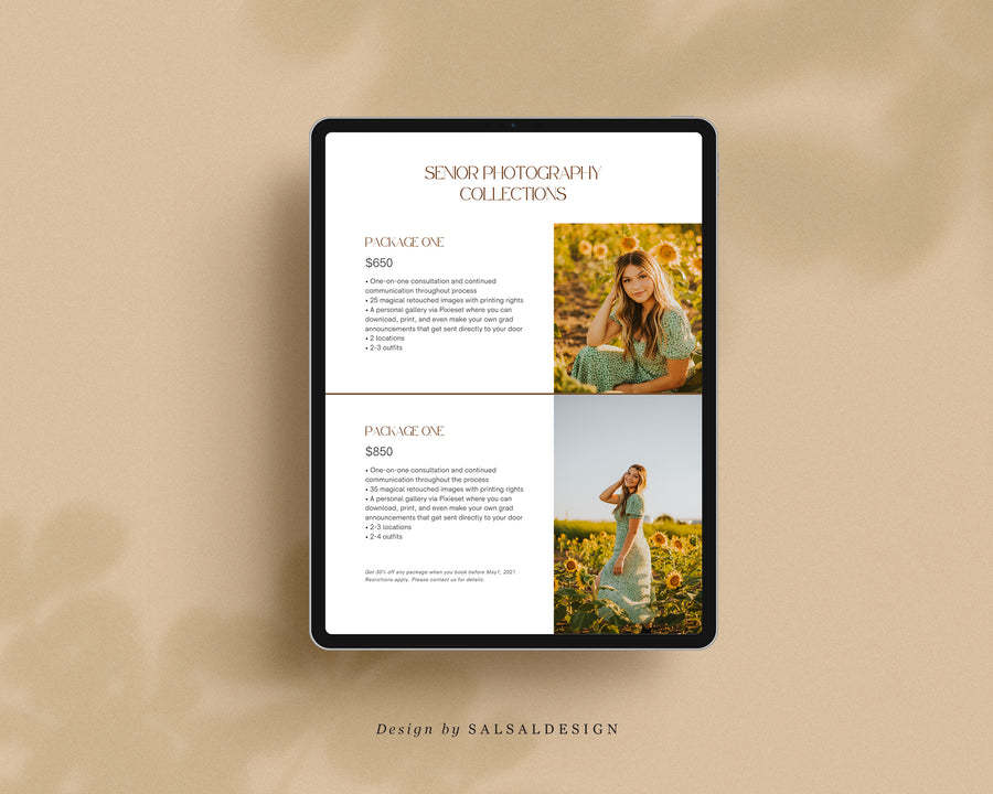 CANVA Senior Photography style Guide magazine Template, Graduation Photography Welcome Guide Template, Photoshop price list CANVA template - MG030