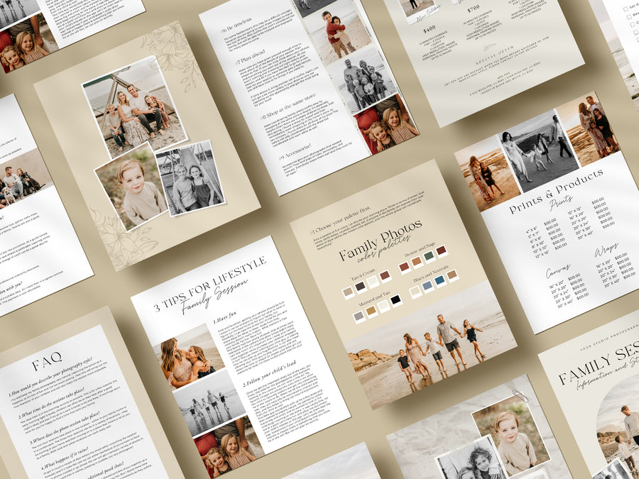 CANVA Family Photography style Guide magazine Template, Pre-written Family Session Welcome Guide Template, Photoshop price list CANVA template - MG066
