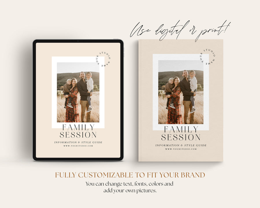 CANVA Family Photography style Guide magazine Template, Pre-written Family Session Welcome Guide Template, Photoshop price list CANVA template - MG065