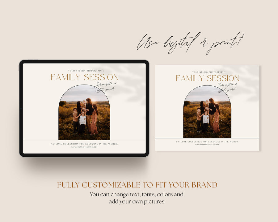 CANVA Family Photography style Guide magazine Template, Pre-written Family Session Welcome Guide Template, Photoshop price list CANVA template - MG046
