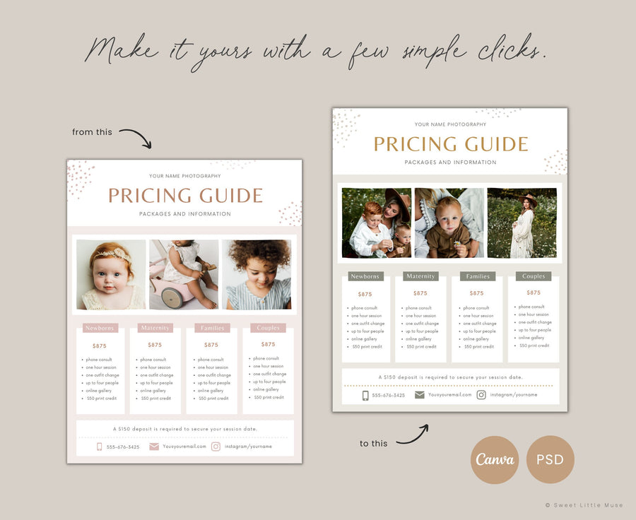 Printable Photography Price Template for Canva and Photoshop - SLM37