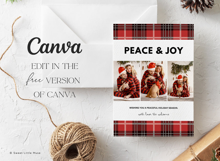 Plaid Christmas Card template for Canva - SLM22