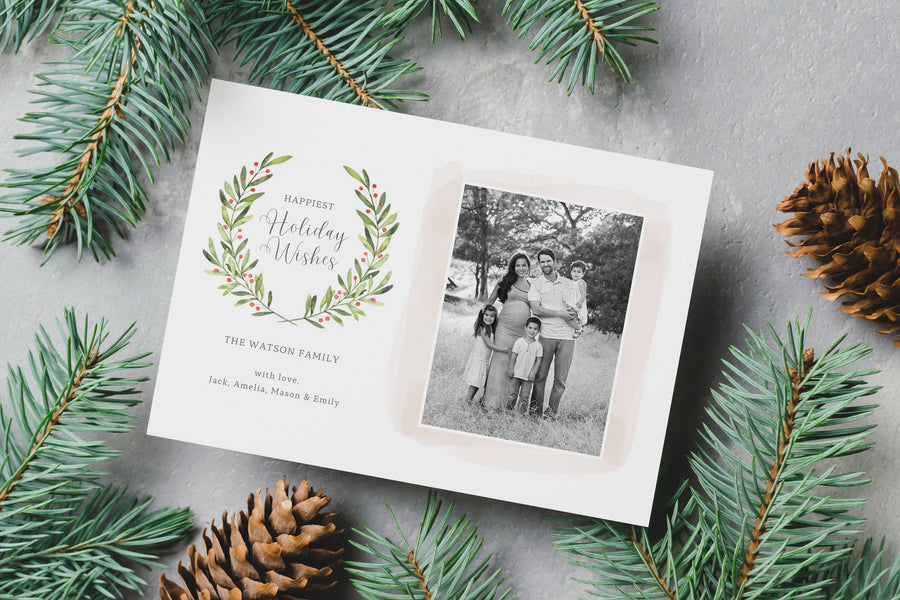 Watercolor Christmas Card Template for Canva - SLM14