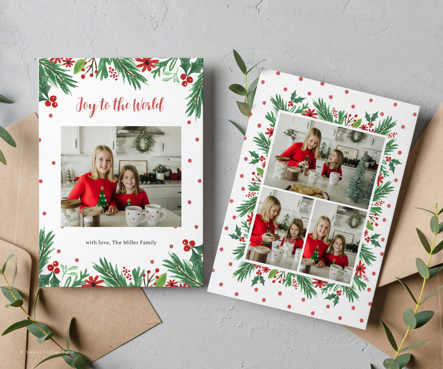 Holly Berry Christmas Card Template Canva - SLM01