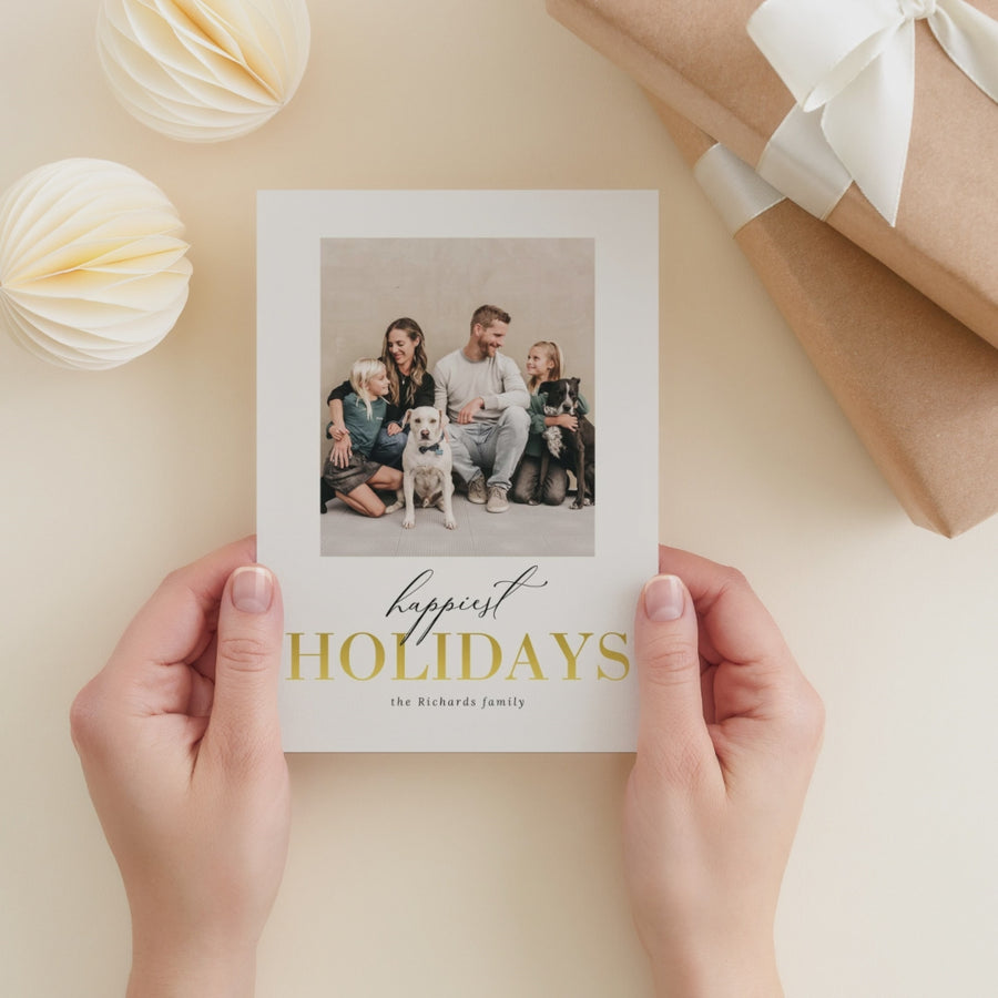 Happy Holiday Card Template, Happiest Holiday Photo Card, Printable Christmas Card Template, Christmas Photo Card, Photoshop Canva Template - CD479