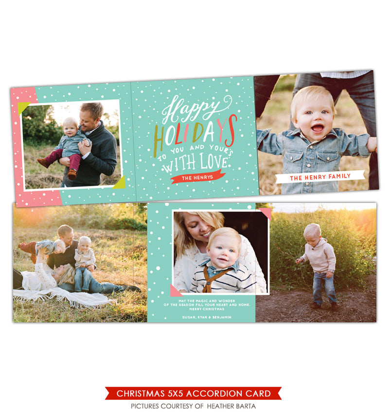 Holiday accordion card 5x5 | Colorful smiles trifolded