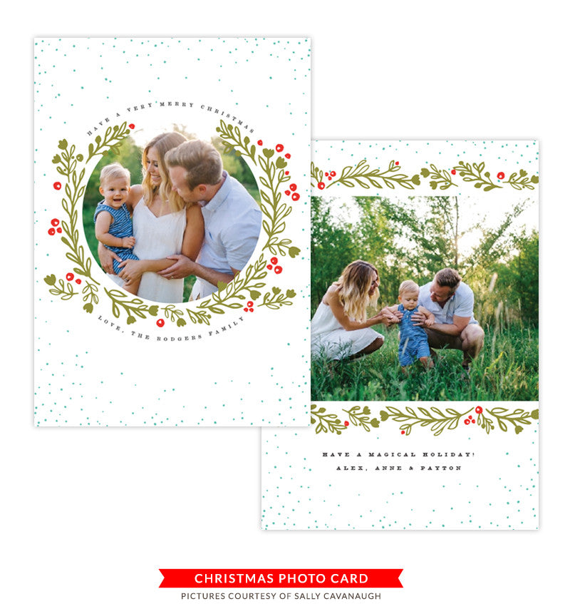 Christmas Photocard Template | Holly Berries