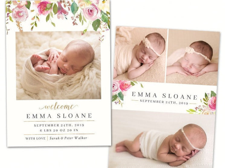 Birth Announcement Girl Newborn - 5x7 Card - os73
