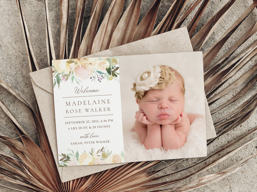 Birth Announcement Girl Newborn - 5x7 Card - os15