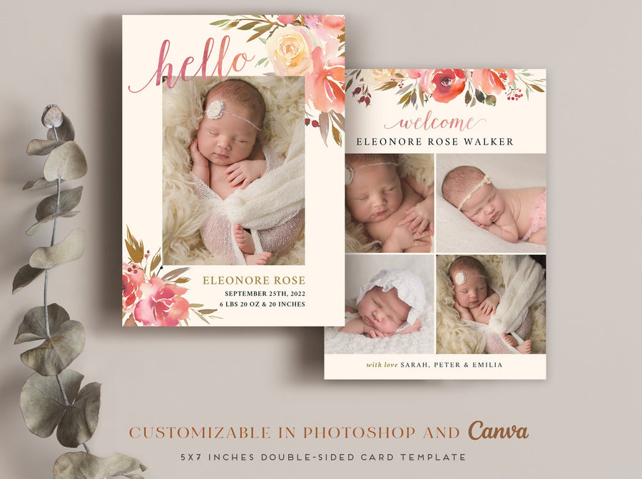 Birth Announcement Girl Newborn - 5x7 Card - os14