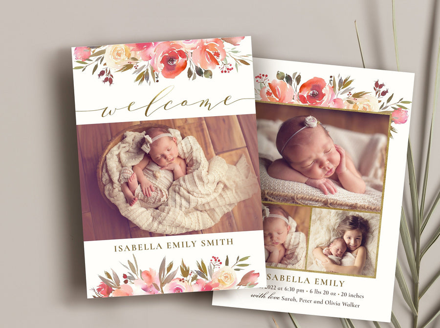 Birth Announcement Girl Newborn - 5x7 Card - os51