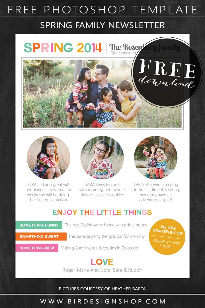 Spring family newsletter - free photoshop template