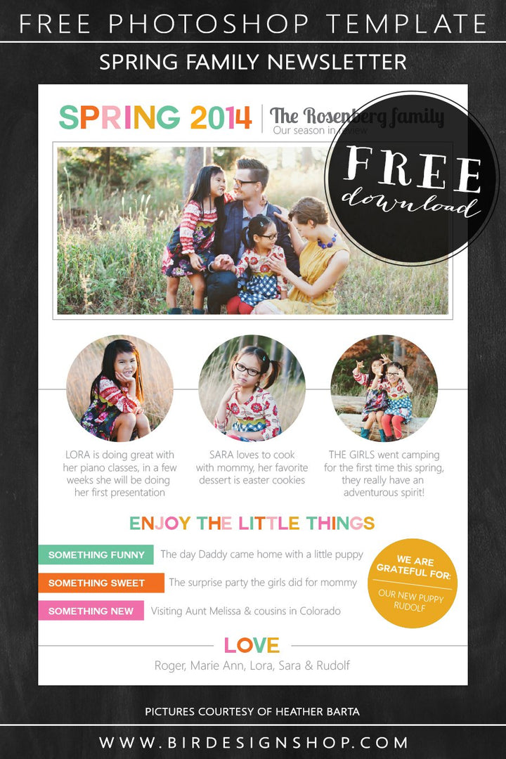 Spring family newsletter - free photoshop template – Birdesign spring-family-newsletter-free-photoshop-template-birdesign