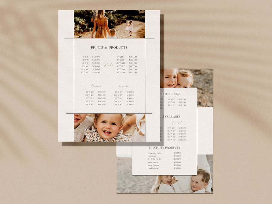 CANVA Family Photography style Guide magazine Template, Pre-written Family Session Welcome Guide Template, Photoshop price list CANVA template - MG067