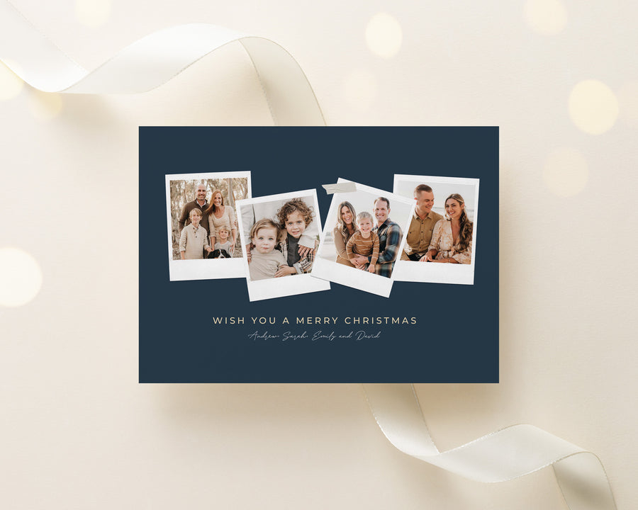 Family Merry Christmas Card Template, Printable Christmas Photo Card Canva Template, 5x7 Holiday Card Template, Photoshop Holiday Photo Card - CD471