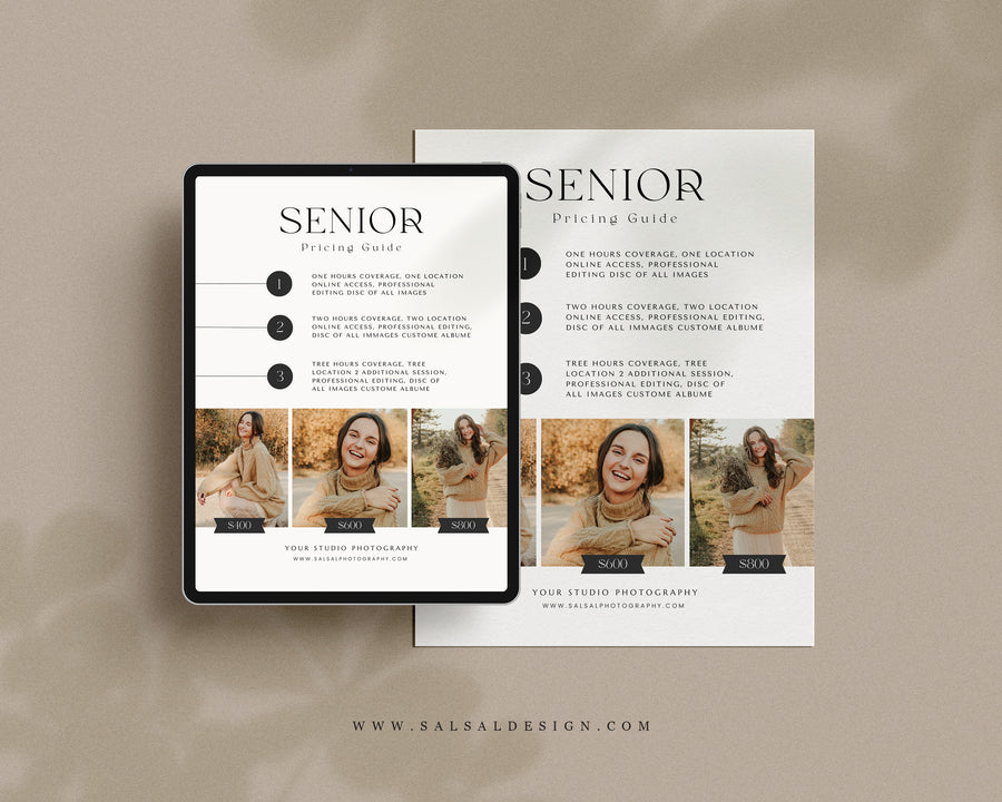 Senior Photography Pricing Guide Template - PG104