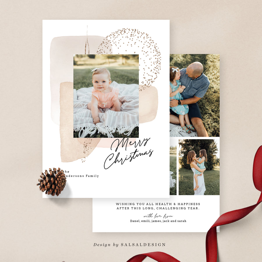 Canva & Photoshop Card Template, Holiday Card Template, Christmas Family Card, Christmas Photo Card, Canva Template - Foil Background - CD219