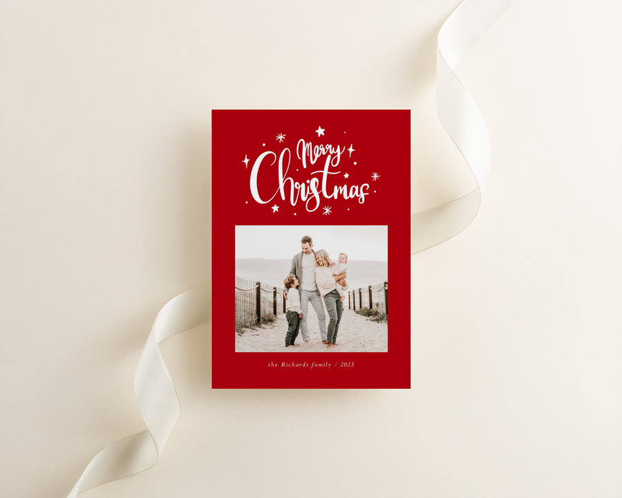 Printable Christmas Card Template, Family Merry Christmas Photo Card Canva Template, 5x7 Holiday Card, Photoshop Holiday Photo Card Template - CD495