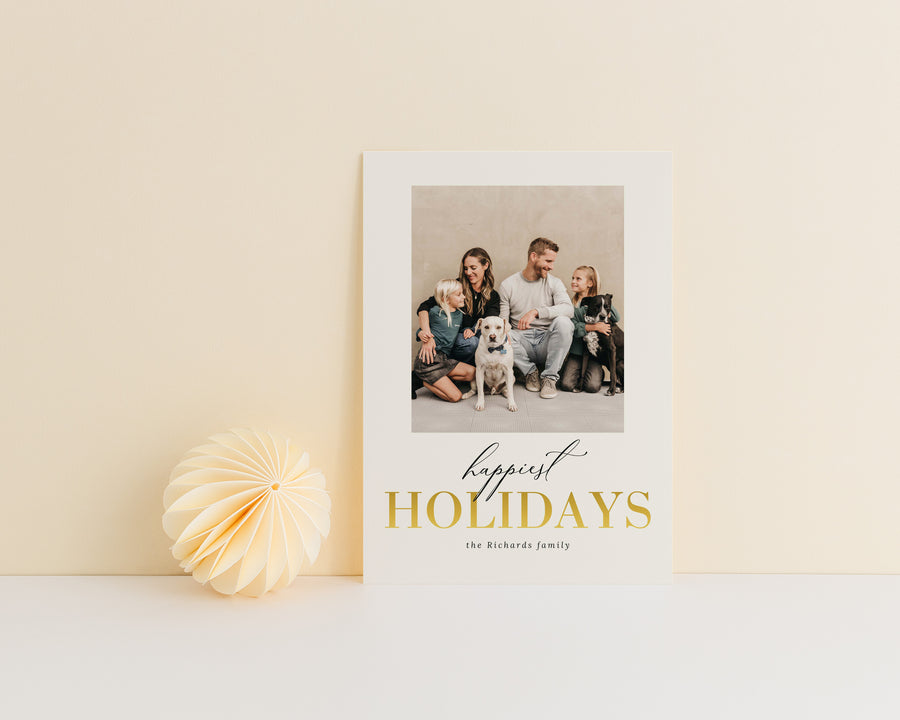 Happy Holiday Card Template, Happiest Holiday Photo Card, Printable Christmas Card Template, Christmas Photo Card, Photoshop Canva Template - CD479