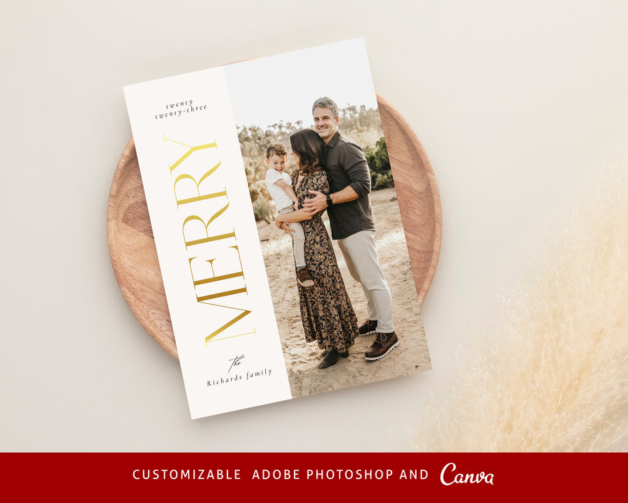Canva Christmas Card Template, 5x7 Photoshop and Canva template for Family photo card, Printable Photography Merry Christmas Photo card - CD470