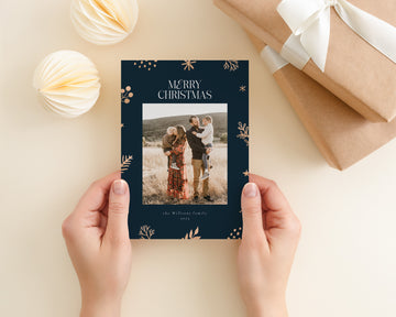 Merry Christmas Photo Card Template, Gold Foil Christmas card Template, Canva Template, Holiday Card Template,Photography Photoshop Card 5x7 - CD482