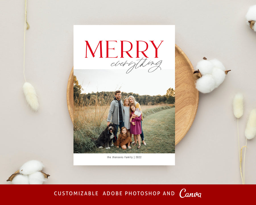 Christmas Card Template, Photoshop & Canva Template, Editable Holiday Card Template,Greeting Card, Christmas Photo Card, Merry Christmas - CD449