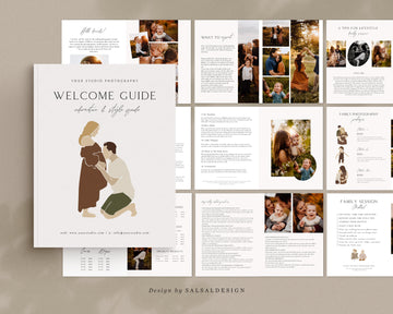 Canva Family Session Welcome Guide, Photoshop Photography Style Guide Template, Editable What to Wear, Digital price list for Photographers - MG042