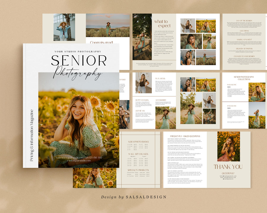 CANVA Senior Photography style Guide magazine Template, Graduation Photography Welcome Guide Template, Photoshop price list CANVA template - MG030