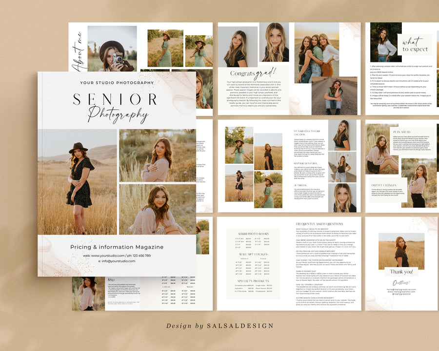 CANVA Senior Photography style Guide magazine Template, Graduation Photography Welcome Guide Template, Photoshop price list CANVA template - MG031