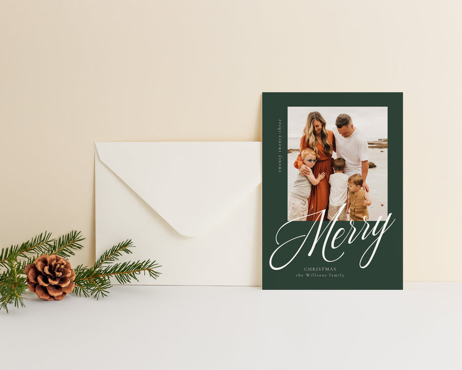 Canva Merry Christmas Card Template, 5x7 Printable Photography Holiday card template, Photoshop and Canva template for Family Photographer - CD476