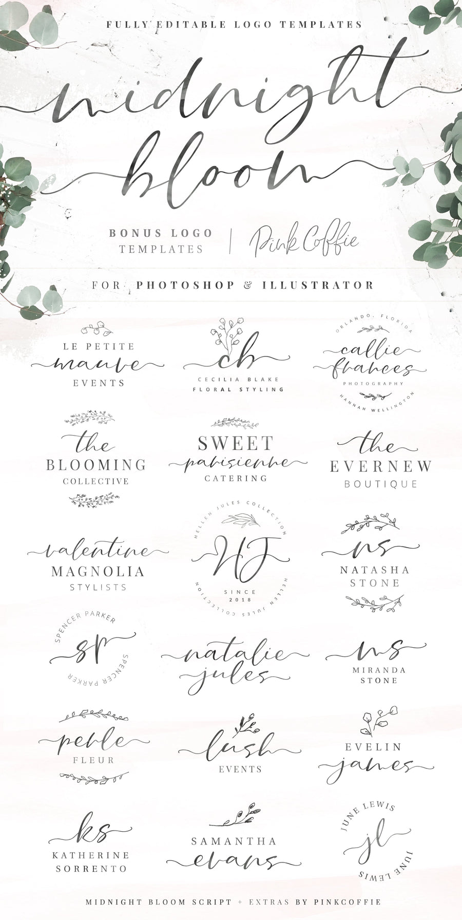 Midnight Bloom Script +18 Premade Logos