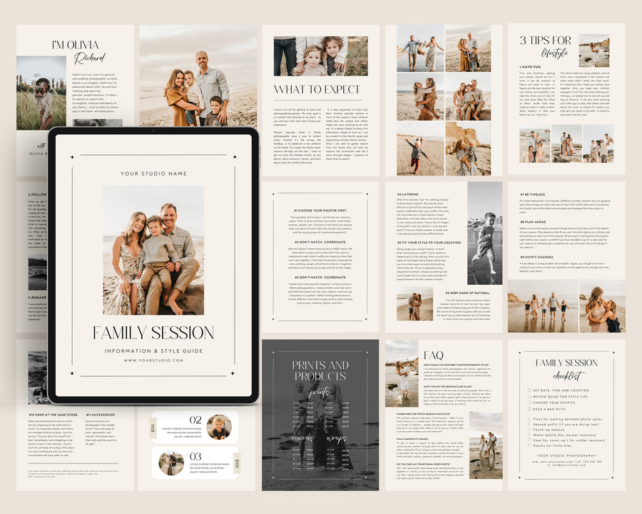 Family Welcome Guide Template, Family Photographer Session Style guide, Canva Photoshop Magazine Template, Client Checklist, Marketing Brochure - MG073