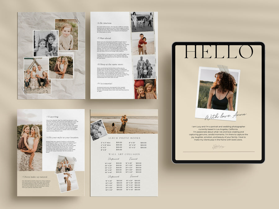 CANVA Family Photography style Guide magazine Template, Pre-written Family Session Welcome Guide Template, Photoshop price list CANVA template - MG066